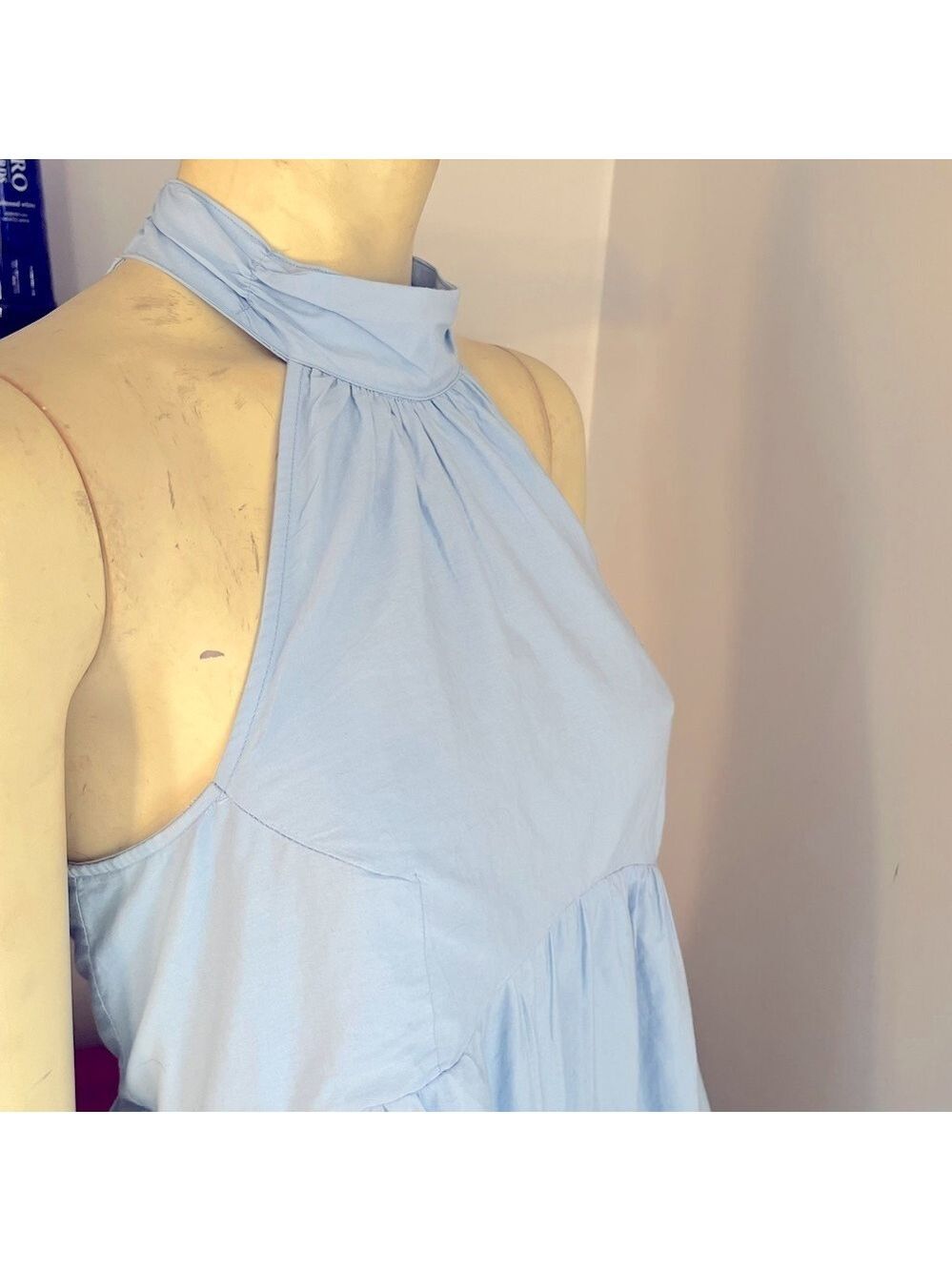 Maeve by Anthropologie Women’s Tiered Halter Midi Dress Light Blue Sleeveless 8 - Picture 10 of 13